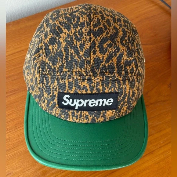 Supreme Leopard Camp Cap Green Leather - Picture 2 of 4